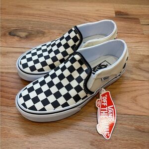 Vans Classic Slip-On Checkerboard Shoe New Size W5.5 Off-White/Black